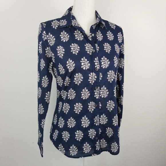 J. Crew Tops - J. CREW Dark Blue Floral Perfect Fit Button Down 4